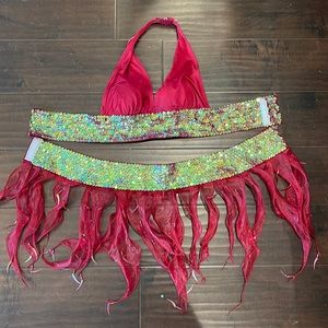 Custom made Dance or Salsa costume. Bra is a 32A, belt is 31”.